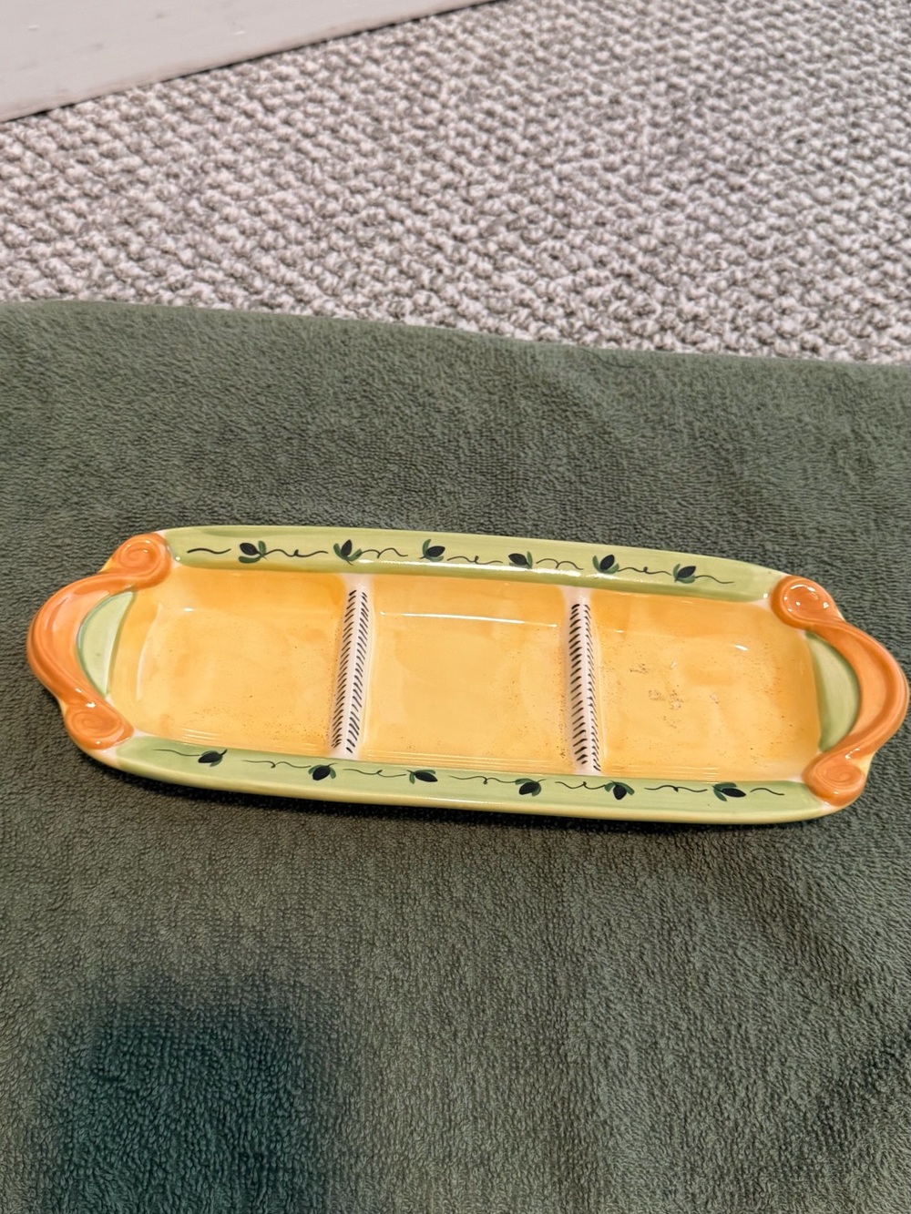 Painted Ceramic Divided Serving Tray in Yellow and Green Pistoulet/ Pfaltzgraff